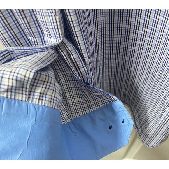 Fasso Ella Button Up Shirt Mens XL BLue Plaid Preppy Career Casual Travel Office - Picture 5 of 9